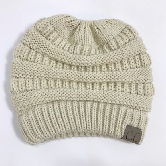 Women's Bun Ponytail Knit Beanie - Picture 2 of 2